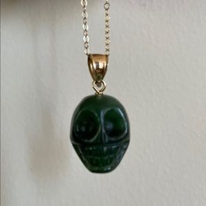 Dark Green Jade Skull Pendant w/ 14k Bail